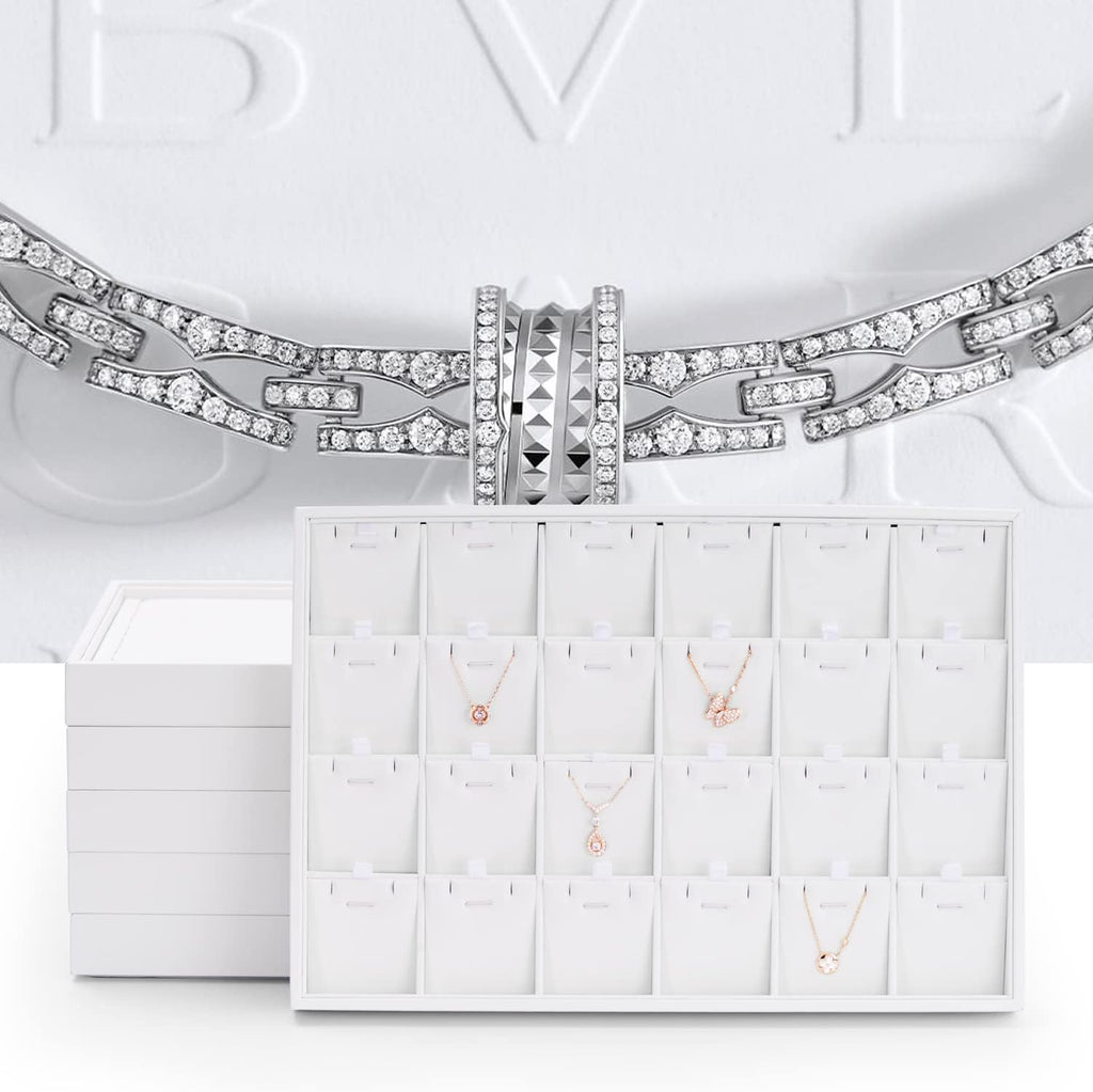 White Jewelry Display Organizer Tray Stackable Premium PU Leather 24 Grid Trinket Earring Ring Organizer Tray