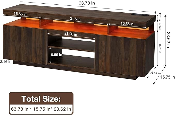 HOMMPA 70 Inch LED TV Stand with Power Outlets for 70/65/60/55 inch TV Gaming Entertainment Center with Storage Modern Industrial TV Cabinet Media Console for Living Room Bedroom Walnut