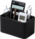 Caddy Organizer with Handle, PU Leather Remote Control Holder Desk Caddy, Portable Makeup Office Supply Organizer for Bathroom, Nightstand, Dresser (Black)