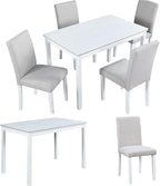 Dining Table Set, 5 Piece Counter Height Table Set with Rectangular Table and 4 Upholstered Chairs, Wooden Dinner Set with Crystal Decoration, Dining Chair with Footrest, Beige&White