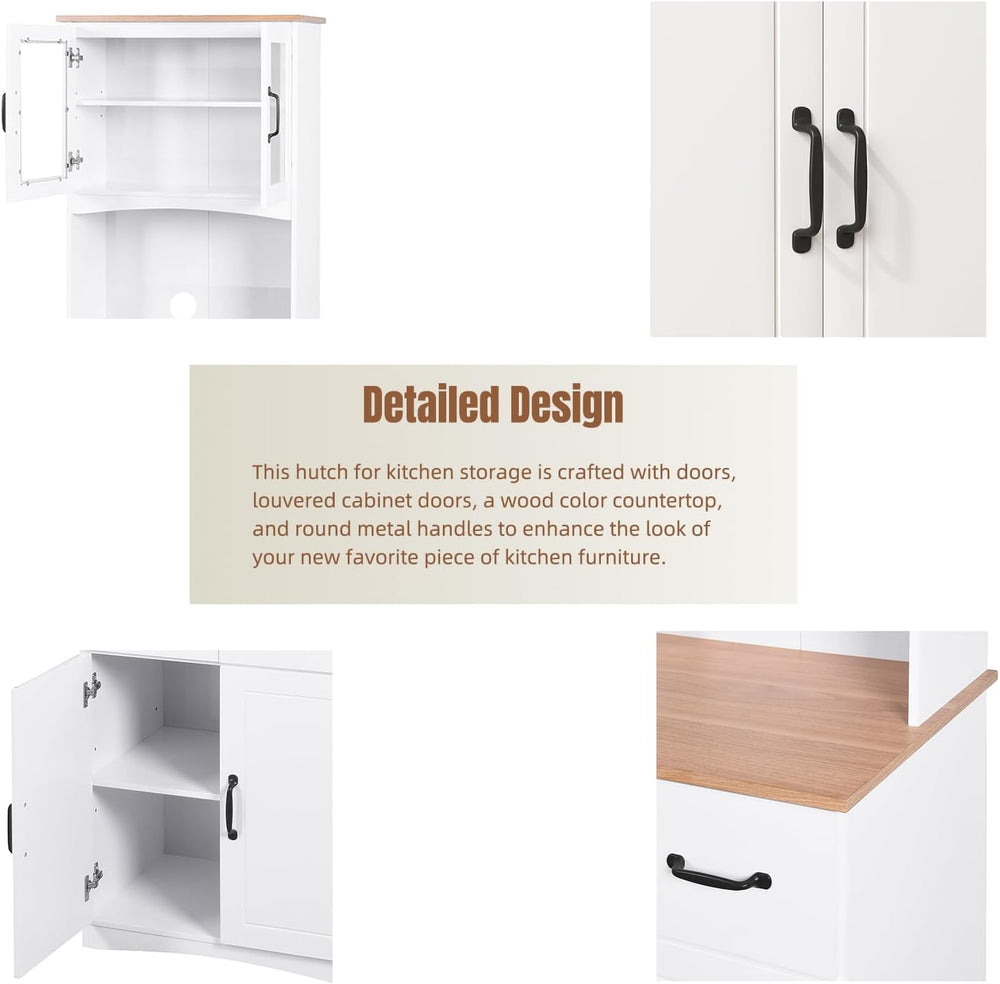 Microwave Cart with Storage, Freestanding Kitchen Pantry Cabinet with Stand &...