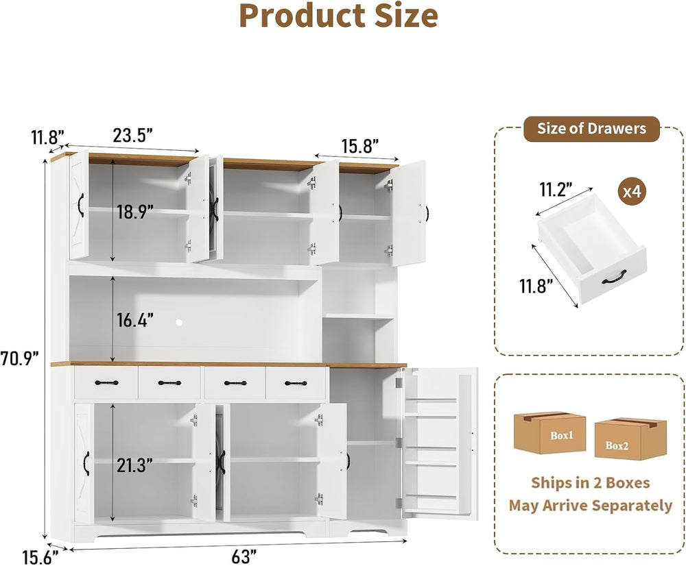 Tall Kitchen Pantry Cabinet with Carved Doors & Charging Station, Modern ...