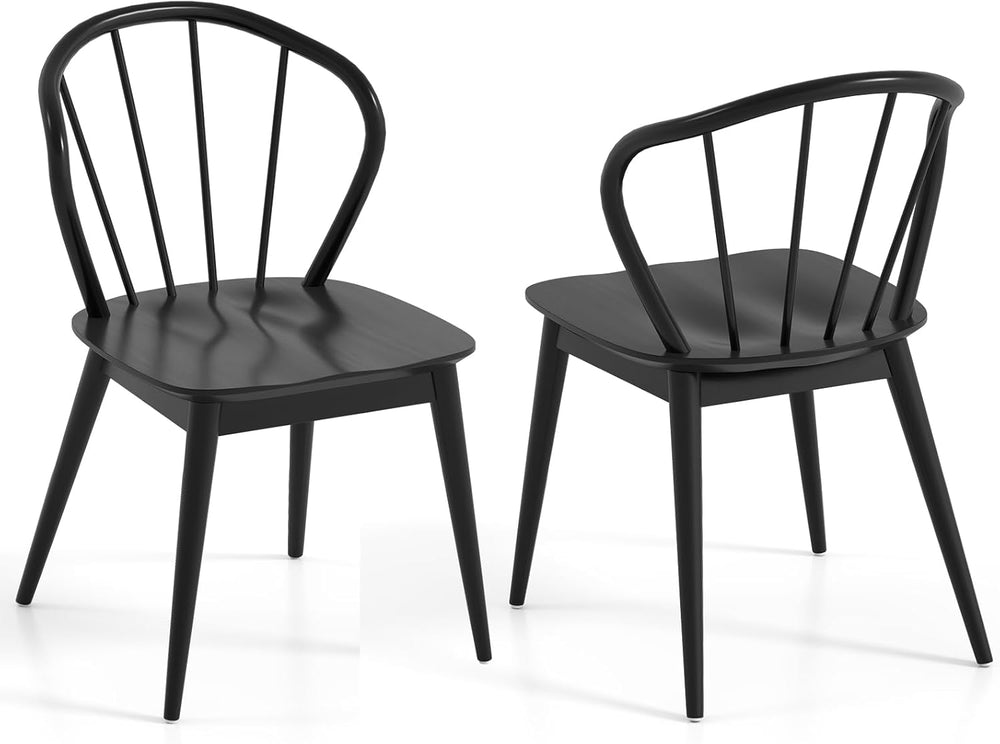 Giantex Wooden Dining Chairs Set of 2, Black Windsor Kitchen Chair w/High Spi...