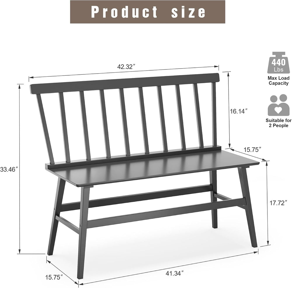 Wisuce Bamboo Dining Bench, Entryway Bench with Spindle Back (Black) | Bamboo...