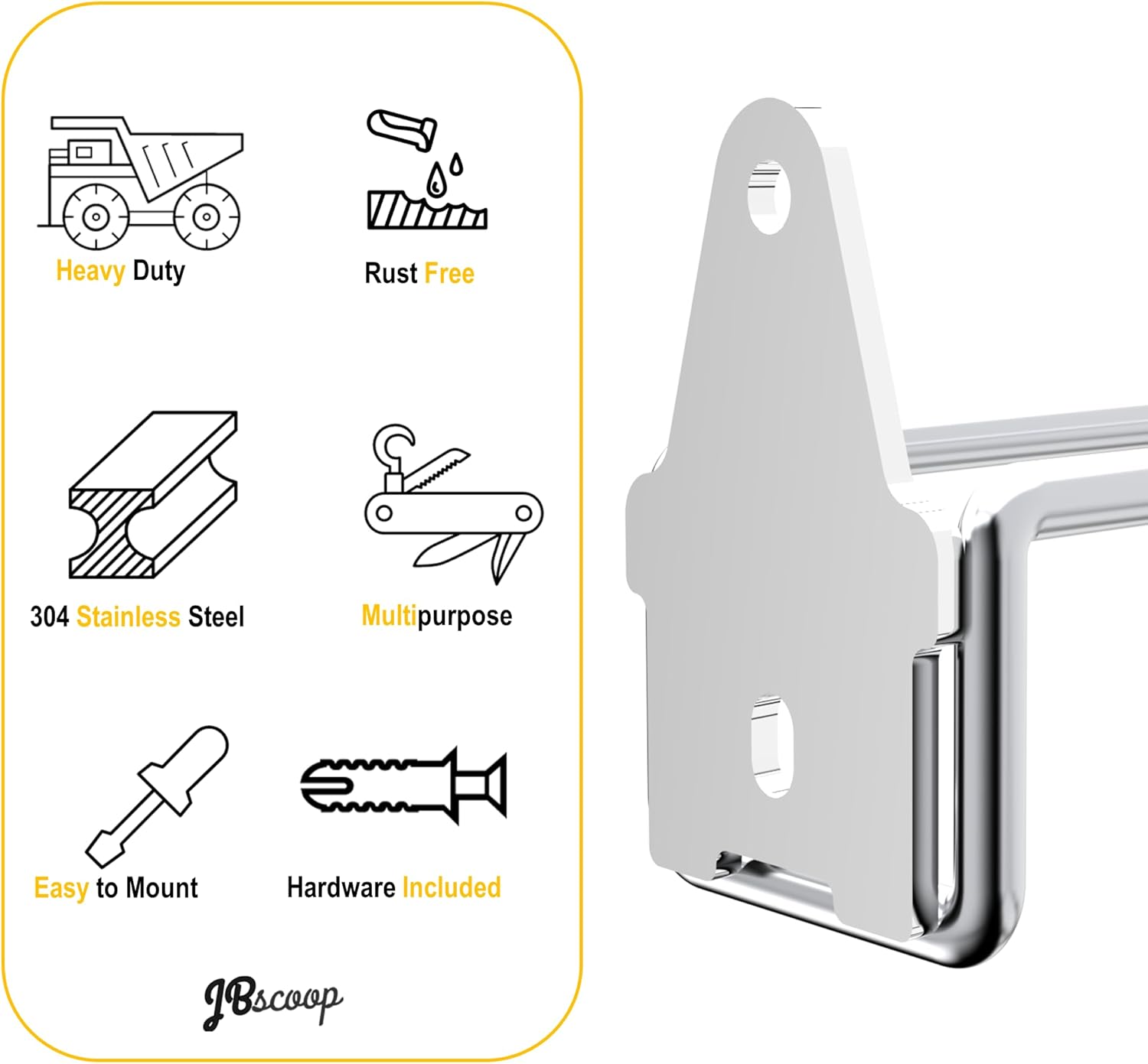 JBscoop Stainless Steel 304 Garage Hooks, Heavy Duty Organizer & Wall Mount Hanger Rack for Tools, Equipment, and More, Rust-Resistant & Durable