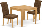 East West Furniture OXBR3-OAK-18 3 Piece Dinette Set for Small Spaces Contains a Square Dining Room Table and 2 Brown Linen Linen Fabric Upholstered Chairs, 36x36 Inch, Oak