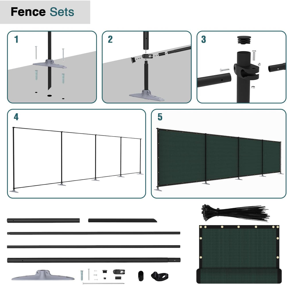 ECOOPTS 5'Hx24'L Privacy Fence Set with Poles and Rails Ground Spikes...