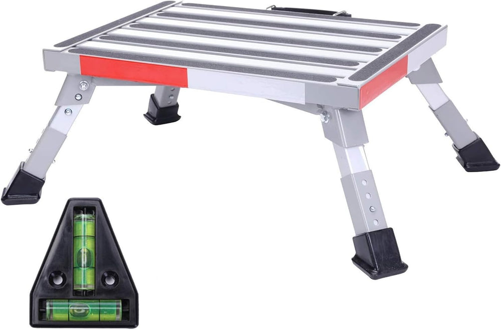 Adjustable RV Step Stool, Folding Aluminum Platform, Gray