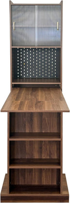 KEIKI Folding Home Office Desks with Pegboard, Glass Doors, Bookshelf & Storage Shelves, Modern Wooden Computer Table Workstation for Work, Study, Writing