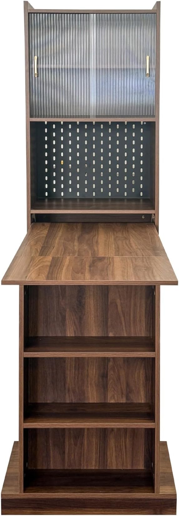 KEIKI Folding Home Office Desks with Pegboard, Glass Doors, Bookshelf & Storage Shelves, Modern Wooden Computer Table Workstation for Work, Study, Writing