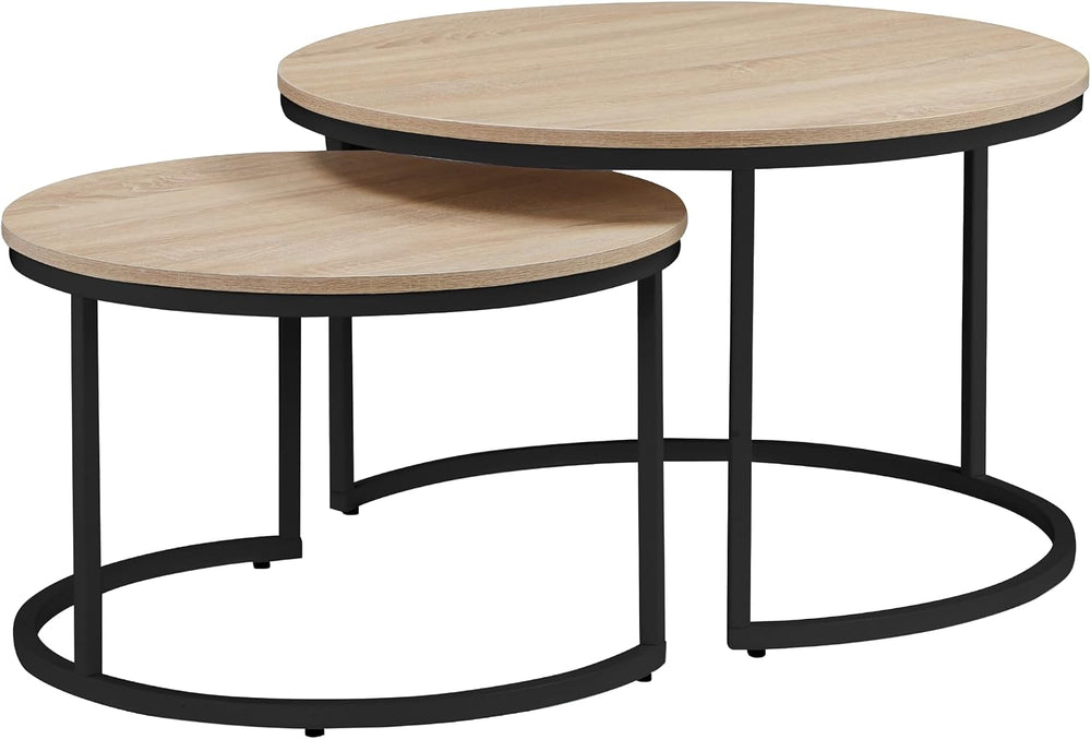 31.5 Inch Round Nesting Coffee Tables Set of 2, Oak‑Tone Stackable Side Table...