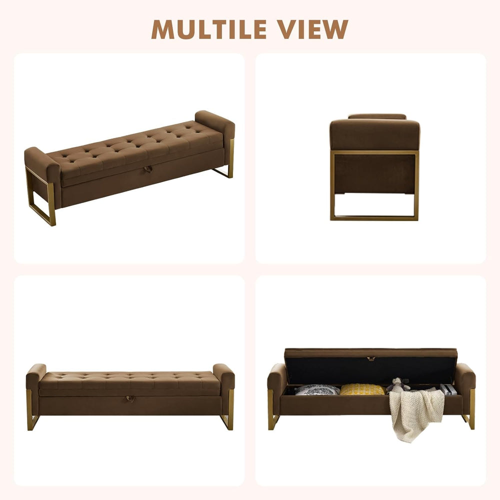 67" Storage Bench for Bedroom, King Size End of Bed Bench, Upholstered S...