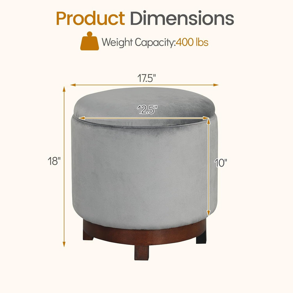 Giantex Round Ottoman with Storage, 360° Swivel Velvet Vanity Stool with Remo...