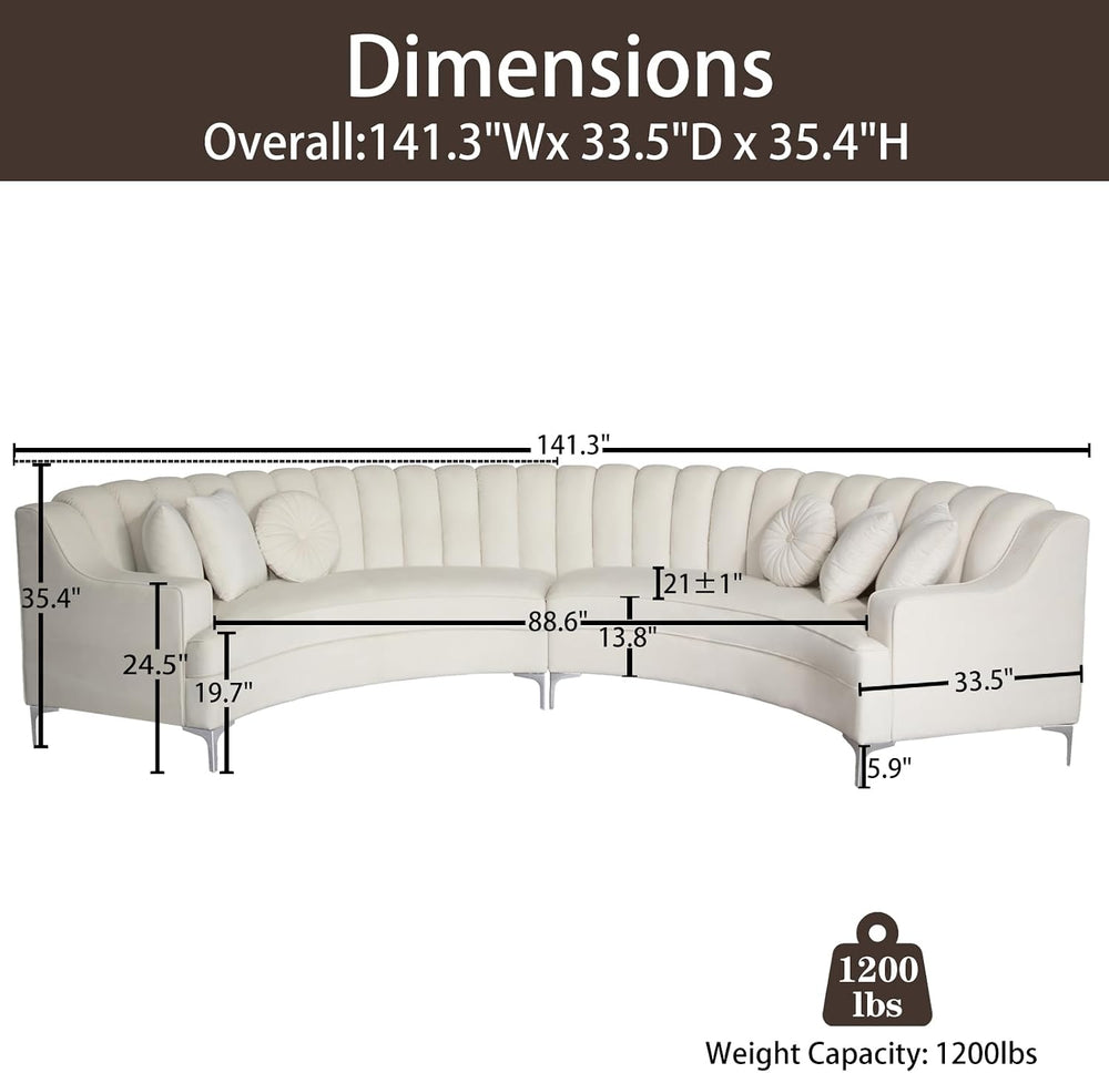 Legend Vansen Semicircle Modular Curved Velvet Sectional Sofa,141.34”Oversize...