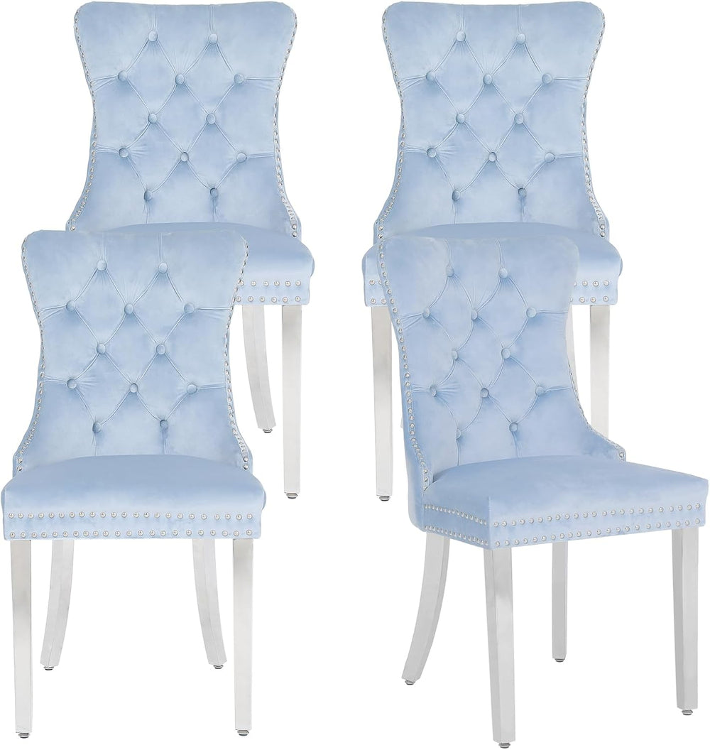 Velvet Dining Chairs Set of 4,Upholstered Dining Room Chairs with Stainless S...