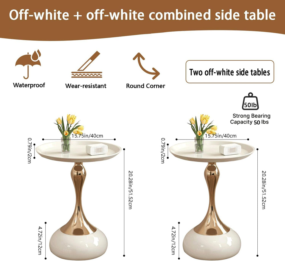 2-Pack Modern Round Side Table - White Tabletop & Gold Pedestal Base, Sty...