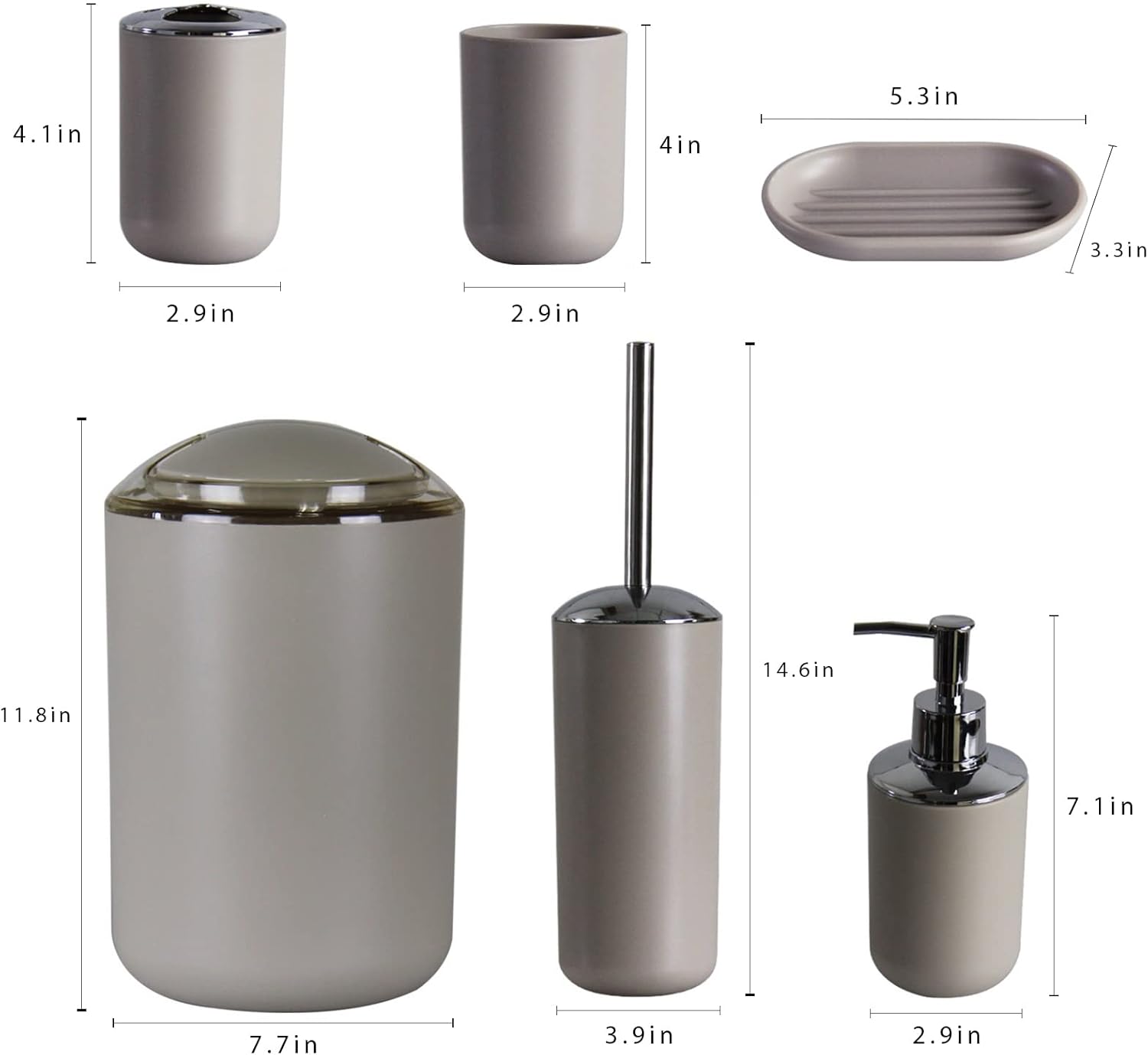 IMAVO Bathroom Accessories Set,Bathroom Set,7 Pieces Bathroom Accessory Set,Tray,Toilet Brush,Trash Can for Bathroom Décor and Housewarming Gifts