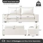 Faux Leather Couch, Mid Century Modern Comfy Loveseat Sofa with Wide Arm, Side Pockets, Solid Wooden Frame for Office, Living Room and Bedroom, 3 Seater (White, 88.58 inches)
