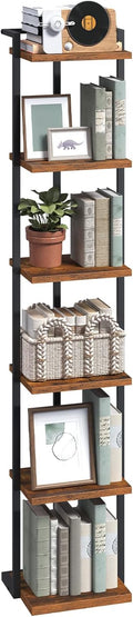 Bookshelf, 6-Tier Bookcase, Vertical Tall Narrow Book Shelf for Small Space, Open Storage Display Shelf with Stable Base & Anti-Tip Kits, for Living Room, Study, Rustic Brown BKHR11601