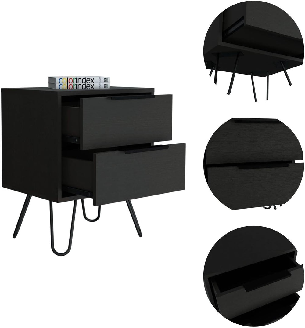2 Nightstand, End Table, Side Table Four Legs, Two Drawers -Black,for Small S...