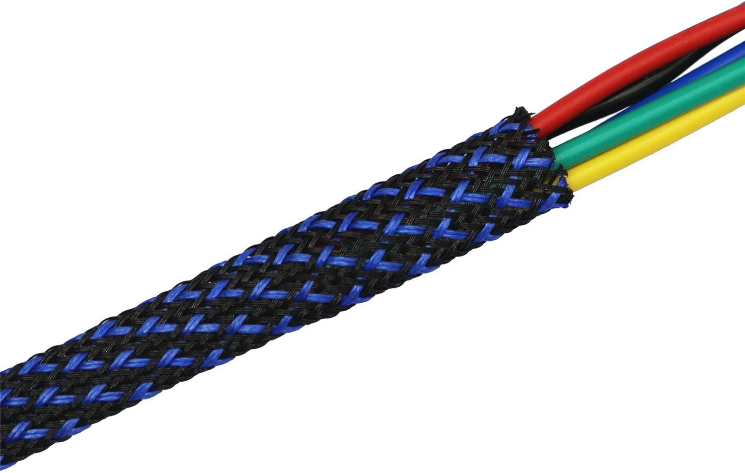 30ft PET Expandable Sleeving Wire Cable Sleeve (3/5", Blue&Black)