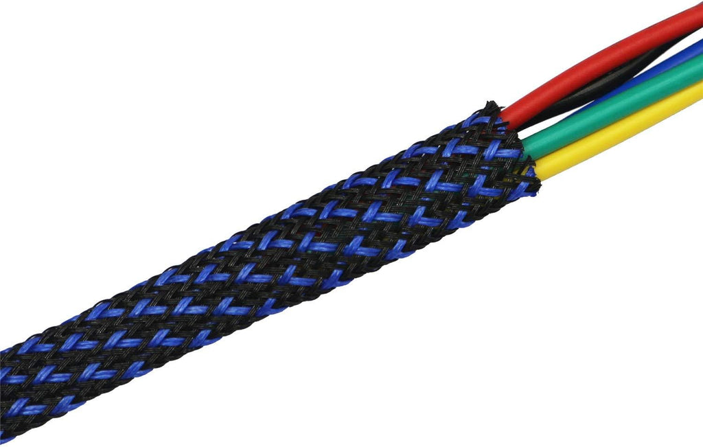 30ft PET Expandable Sleeving Wire Cable Sleeve (2/3", Blue&Black)