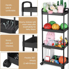 3-Layer, 4-Layer Rolling Cart with Wheels, Detachable Utility Storage Cart with Handle Storage Basket Organizer Shelves for Bathroom, Kitchen Pack of 2
