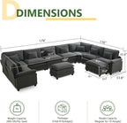 Oversized Modular Sectional Sofa Set, Convertible Deep Seat Cloud Couch with Ottoman, Large U Shaped Corner Couch with Throw Pillows for Living Room (Blue Grey, 10 Seater)