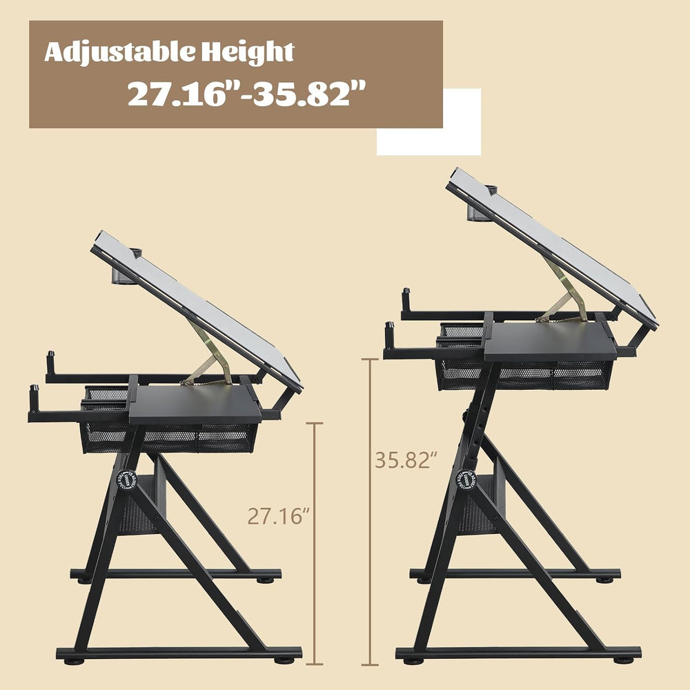 Black Drafting Table Desk w/Stool, Painting Table Art Craft Desk Crafting Tab...
