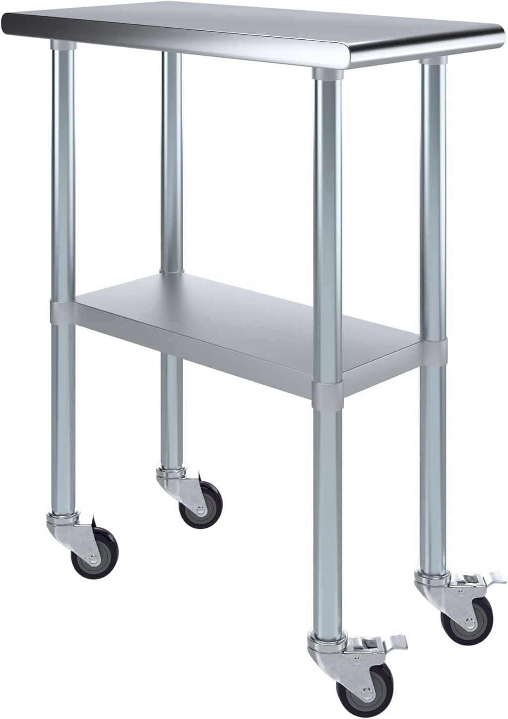 AmGood 30" x 15" Stainless Steel Work Table with Casters | Heavy Duty Metal Utility Table On Wheels | Kitchen Island Cart