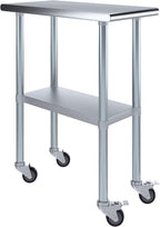 AmGood 30" x 15" Stainless Steel Work Table with Casters | Heavy Duty Metal Utility Table On Wheels | Kitchen Island Cart