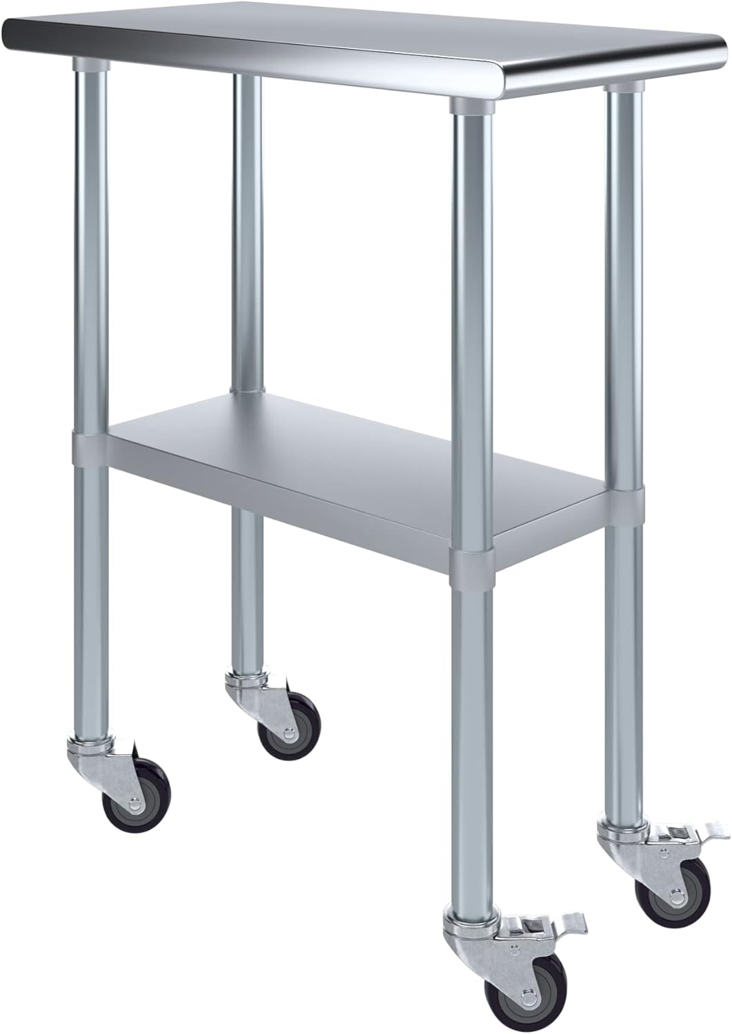 AmGood 30" x 15" Stainless Steel Work Table with Casters | Heavy Duty Metal Utility Table On Wheels | Kitchen Island Cart