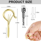 24 PCS Q-Hanger Hooks, Screw Hooks for Outdoor String Lights, Safety Buckle Design Cup Eye Hook for Hanging Christmas Lights, Plants, Mounted on Wall Ceiling, Include 1 Wing Nut Driver, Gold