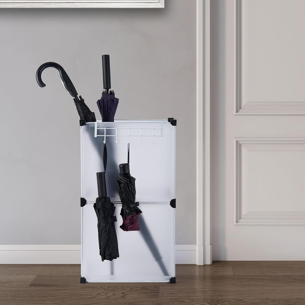 Umbrella Stand, Umbrella Holder for Entryway, 14.3 * 7.4 * 24.4inches,Square umbrella storage rack with built-in drip tray and metal hook,White.