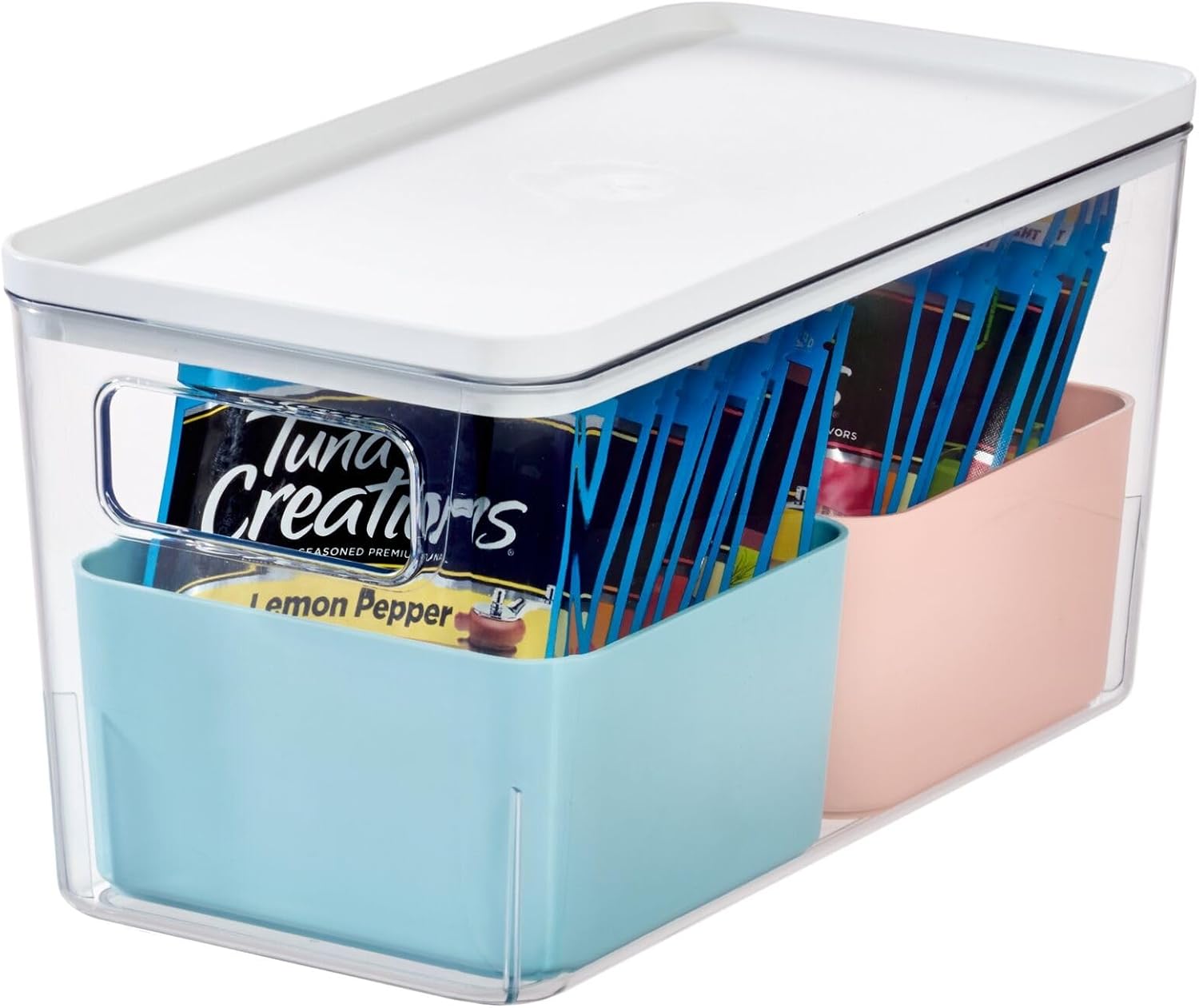 Rosanna Pansino x iDesign Recycled Plastic Kitchen Storage Bins, Includes 1 Large Bin with Lid and 2 Medium Bins, Multicolored Bins/Marshmallow Lid, 6" x 12" x 6"