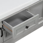 42″ Storage Bench with 2 Drawers and 2 Cabinets，Multipurpose Entryway Shoe Rack W/Removable Cushion，for Living Room Hallway Porch,Gray Wash