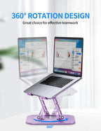 Adjustable Laptop Stand with 360 Rotating Base, Computer Ergonimic Foldable Laptop Riser for Desk Compatible with MacBook Pro/Air Notebook up to 16 Inches, Purple