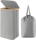 Lifewit 100L Laundry Basket with Lid, Clothes Hampers for Laundry with Bamboo Handles and A Removable Laundry Bag, Large Foldable Hamper for Bedroom, Bathroom, Dorm, Laundry Room, Silver Grey