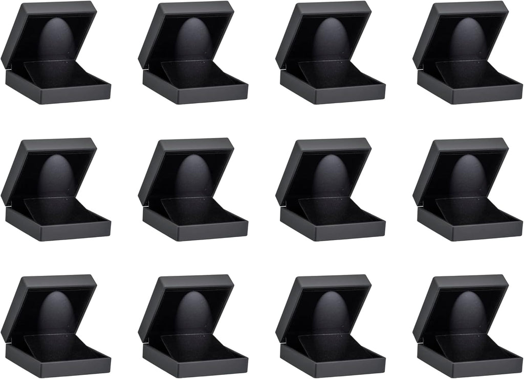 Allure - Bulk Case Of 12, Luxury Earring & Pendant Box With LED Light, Elegant Diamond Pendant & Earring Case, Small, Black Velvet Interior Jewelry Display Gift Box For Unique Proposal Or Wedding