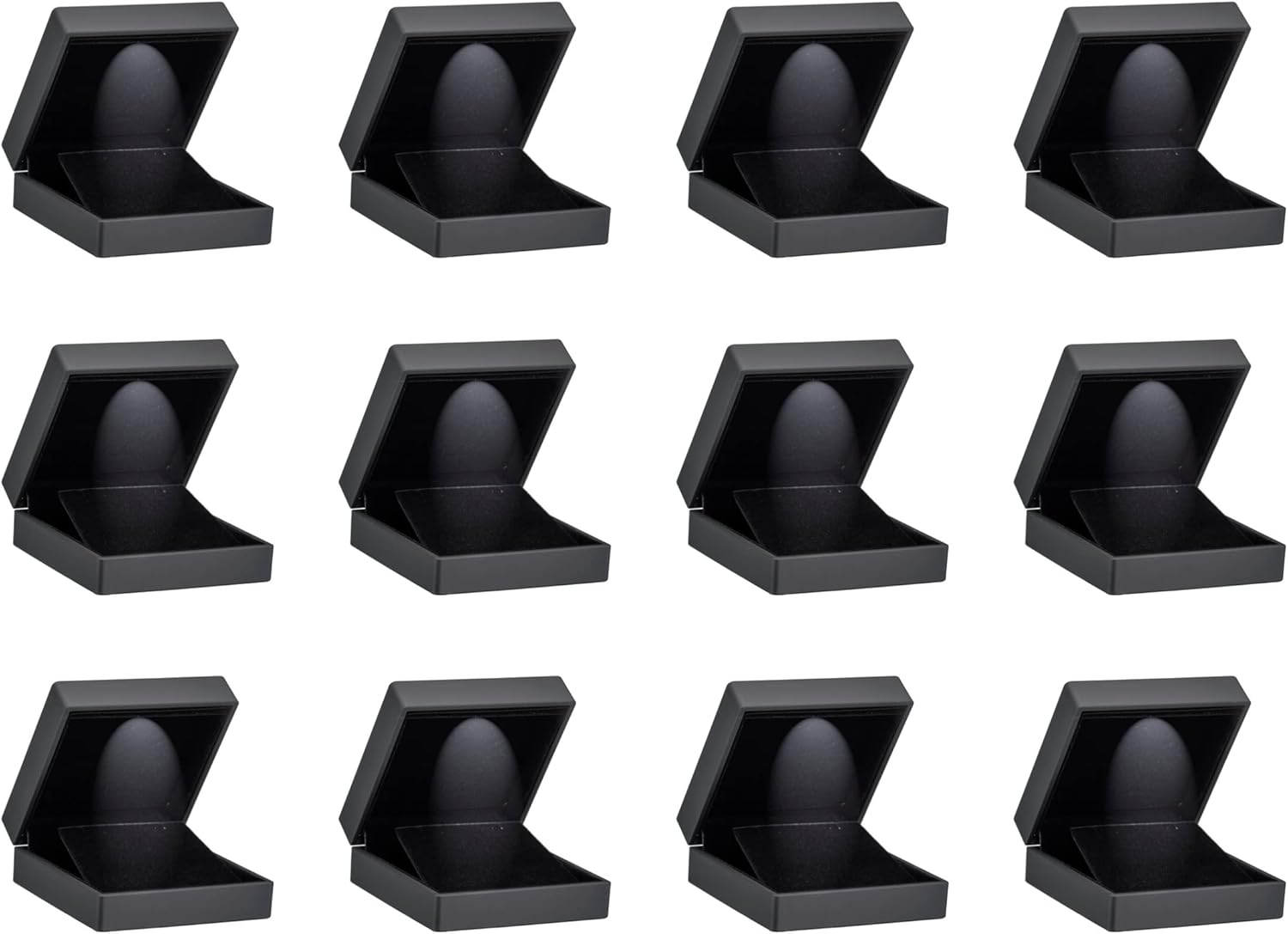 Allure - Bulk Case Of 12, Luxury Earring & Pendant Box With LED Light, Elegant Diamond Pendant & Earring Case, Small, Black Velvet Interior Jewelry Display Gift Box For Unique Proposal Or Wedding