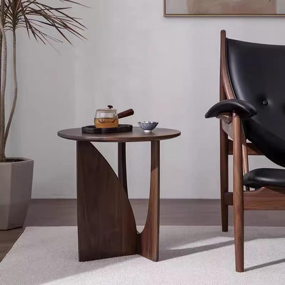 YUNMUAIR-Solid Wood Side Table Round End Table in Walnut Finish Wood Tabletop...