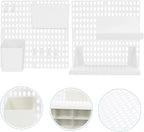 Punch Pegboard Shelf Display Wall Organizer Kit Plastic Lightweight Wall Pegboard Holder with DIY Combinations for Bedroom Bathroom Kitchen Storage Smooth Edges White