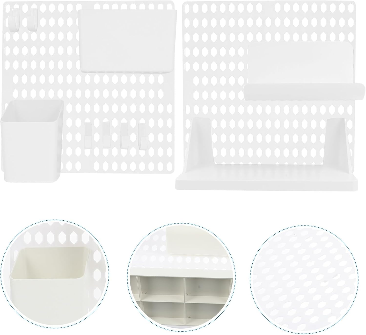 Punch Pegboard Shelf Display Wall Organizer Kit Plastic Lightweight Wall Pegboard Holder with DIY Combinations for Bedroom Bathroom Kitchen Storage Smooth Edges White
