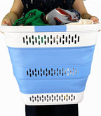 SAMMART 40L (10.5 Gallon) Collapsible Plastic Laundry Basket with Handles - Foldable Pop Up Storage Container/Organizer - Portable Laundry Hamper - Space Saving (1, Grey/Little Boy Blue)