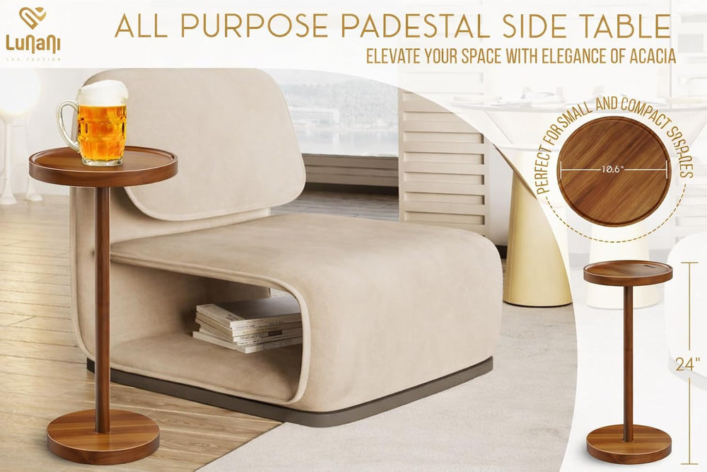 Drink Table for Small Spaces, 24” Tall Pedestal Side Table with Stable Base, ...
