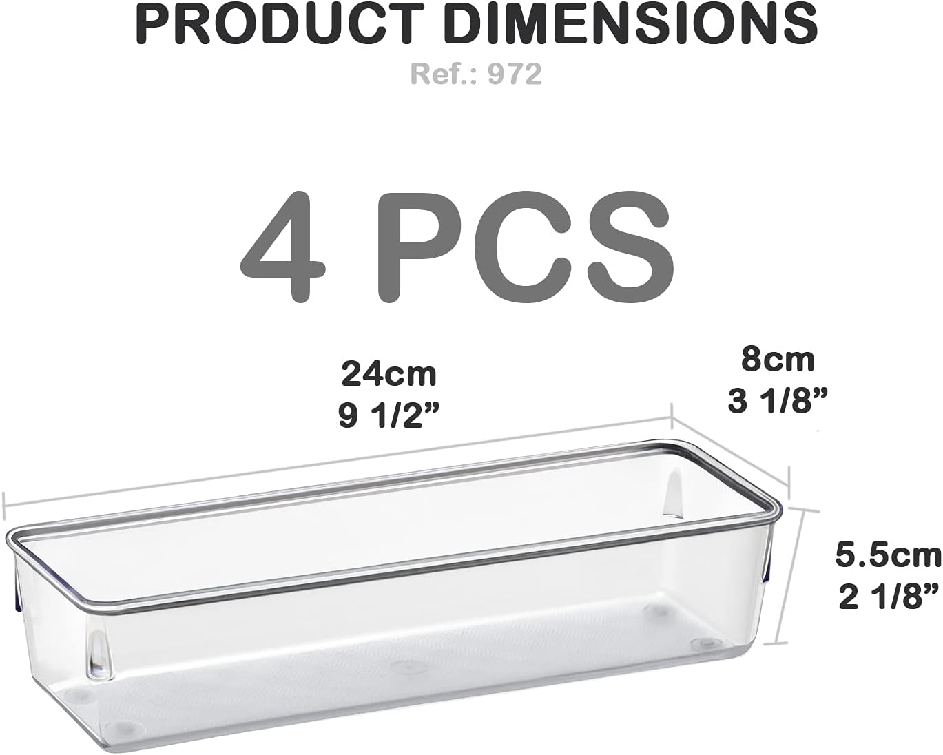 Acrimet Drawer Organizer Modular, Box Tray Storage Bins for Office, Home, Makeup, Kitchen, Junk Drawer ( 4 Pieces) (Clear Crystal Plastic)
