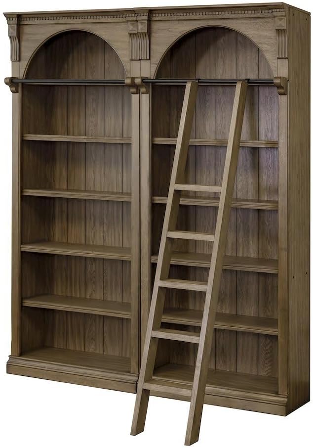 Starlight Canyon Home 8-Foot Tall Wood Bookcase Wall System, Decorative Ladder, Four Adjustable Shelves, Fixed Stability Shelf, Storage, Warm Brown