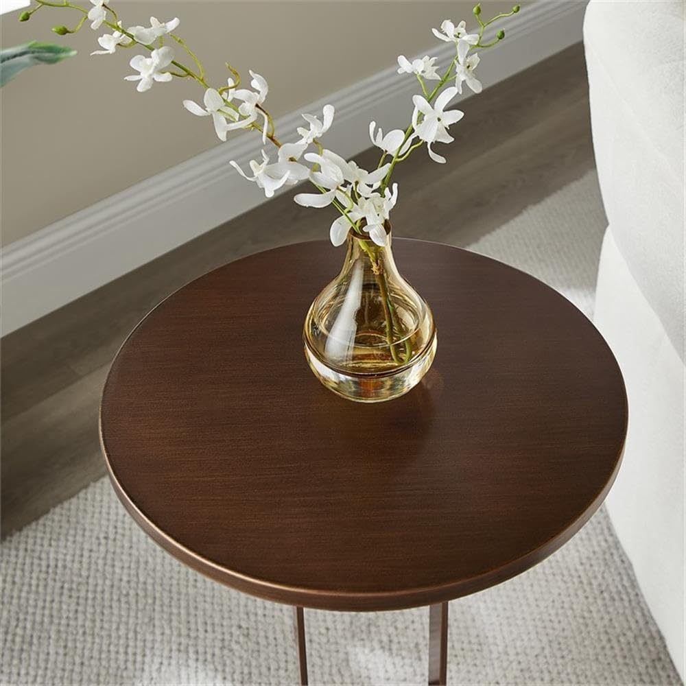 Pemberly Row Contemporary Round Accent Table, Antique Bronze Metal Finish, 15...