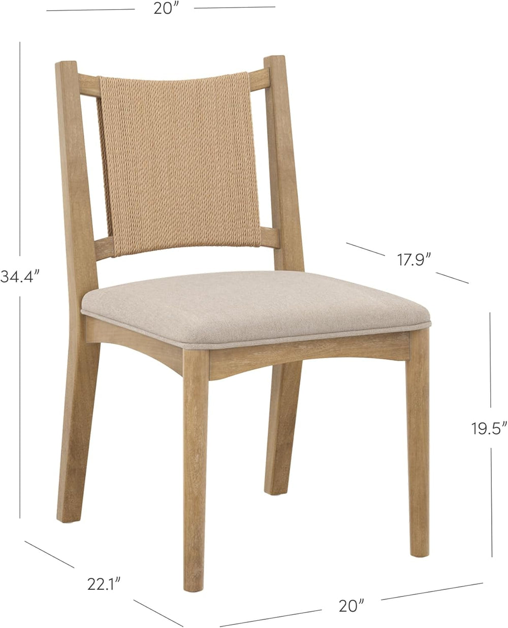 Nathan James Elodia Upholstered Dining Chair with Seagrass Back Solid Wood Mo...