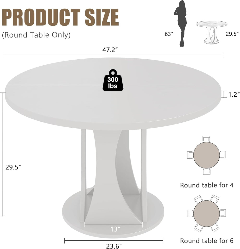 Einhomn Round Dining Table for 4-6, Kitchen Table with Sturdy Double Arc &amp...